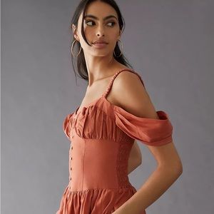 Anthropologie Off-The-Shoulder Linen Mini Dress NWT new with tags